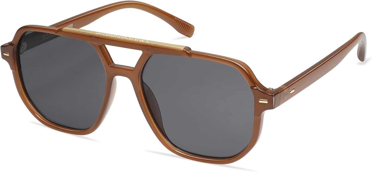 SOJOS Retro Trendy Aviator Polarized Sunglasses Men Women Vintage 70s Square Stylish Frame Sun Glasses SJ2283