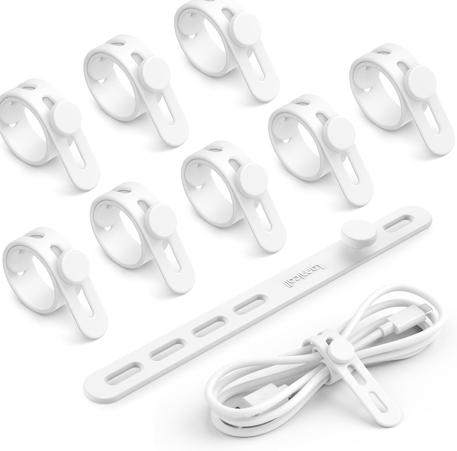 10Pack Silicone Cable Ties Cord Organizer Wrap - Lamicall Durable Reusable Wire Management with Lock Buckle, Elastic Charg...