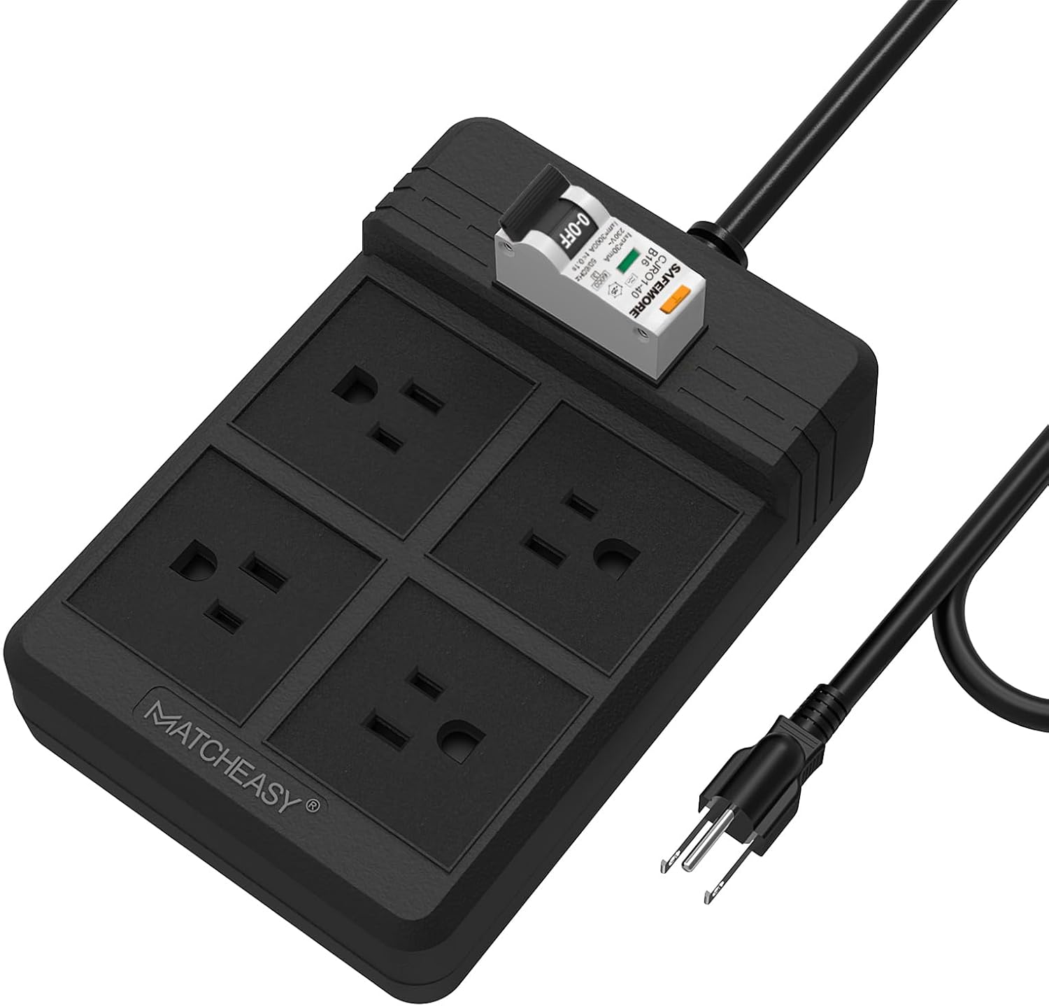 MATCHEASY GFCI Power Strip with 4 Outlets, 6.56 FT Heavy Duty Extension Cord(1875W/15A) with 30mA RCBO Circuit Breaker for...