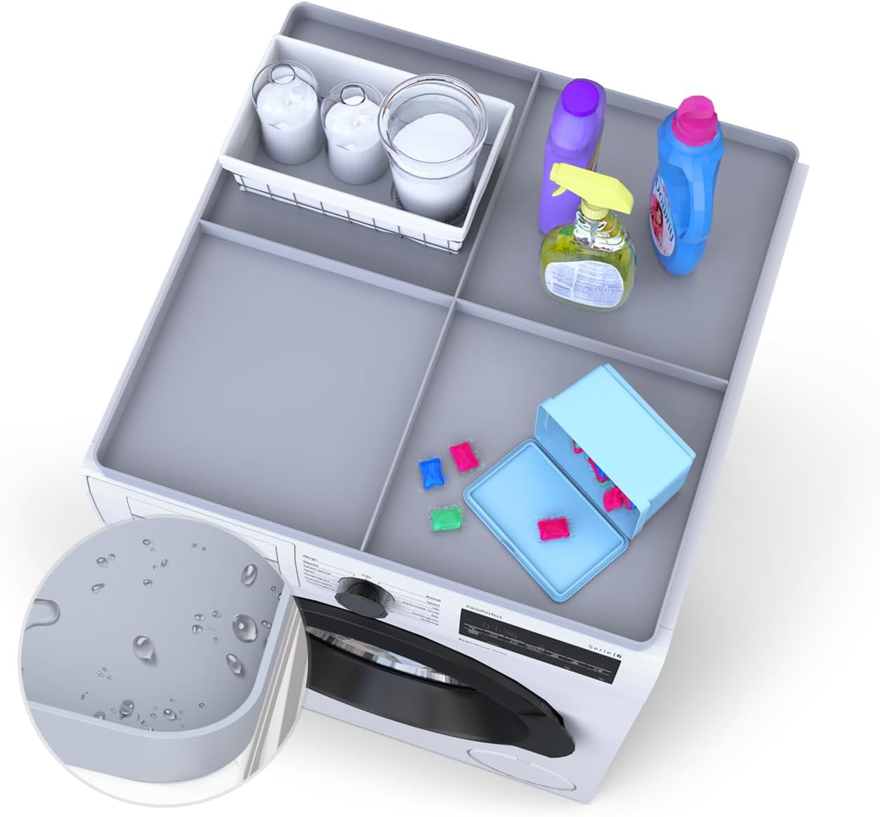 Washer Dryer Top Protector Mat, 26.5“ x 26.5“ Protective Silicone Rubber Mat for Washing Machine or Dryer, Simple Partitio...