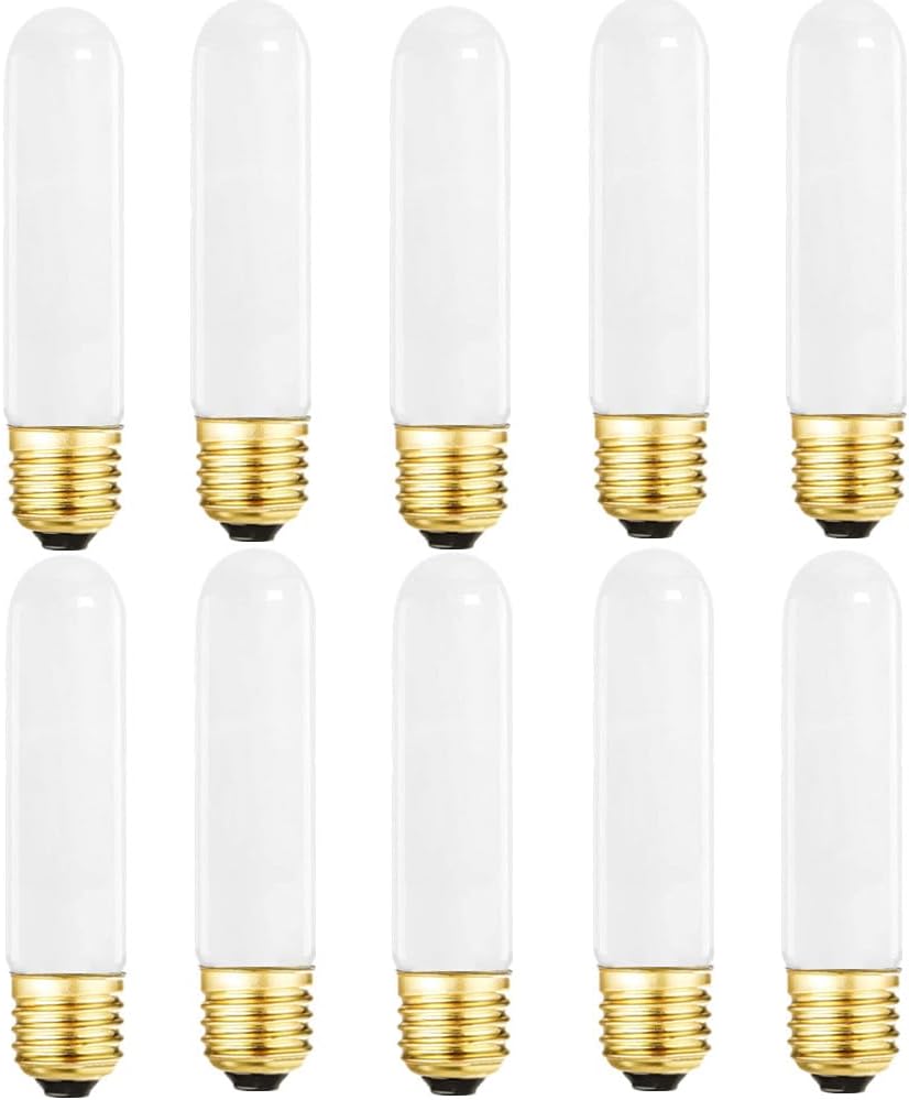 SCOMX 25 Watt T10 Frost Tubular Incandescent Light Bulb, Showcase Lamp, 2700K Soft White, E26 Medium Base, 280 Lumens, 120...