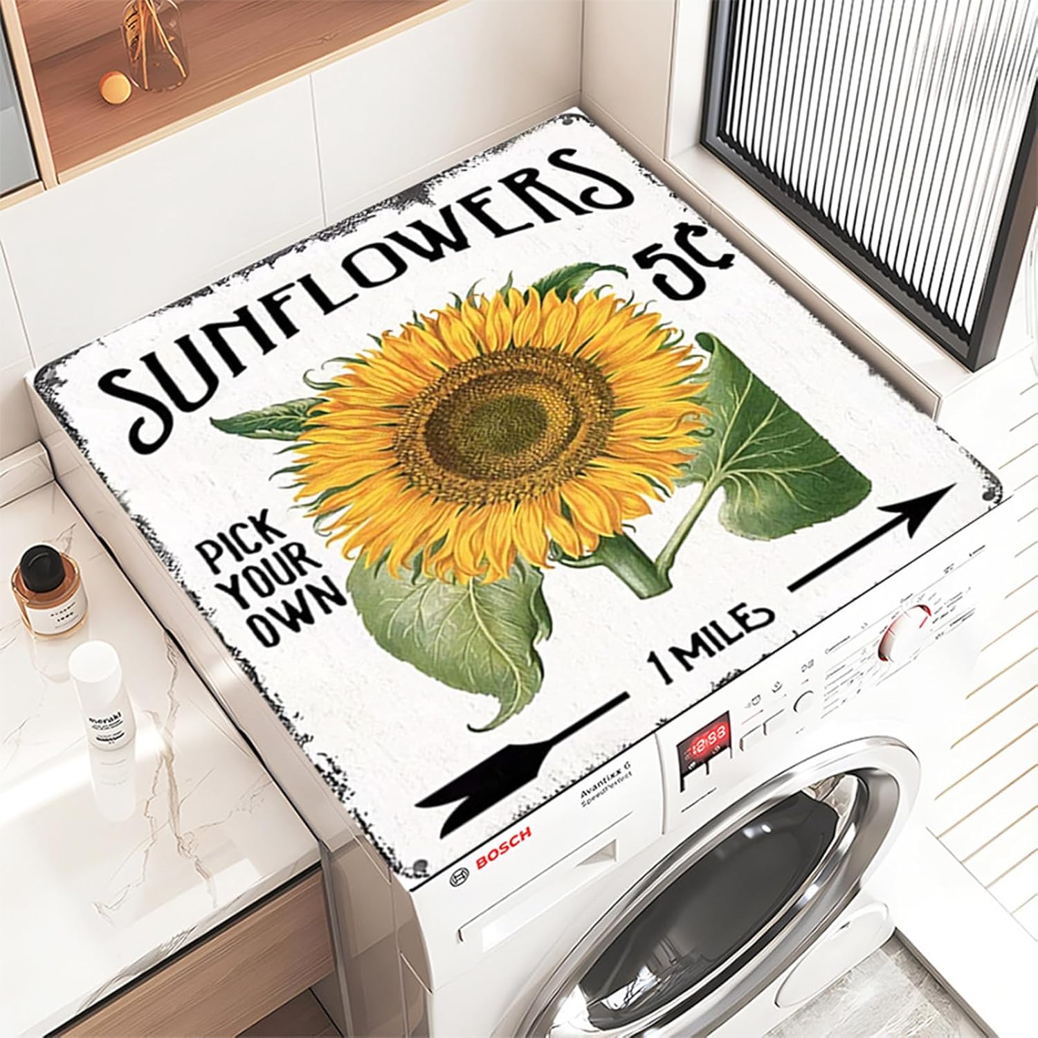 FengFaer Sunflower Washing Machine Top Protector Dust-Proof Cover,Anti-Slip Washer or Dryer Top Mat Covers, Washer or Drye...