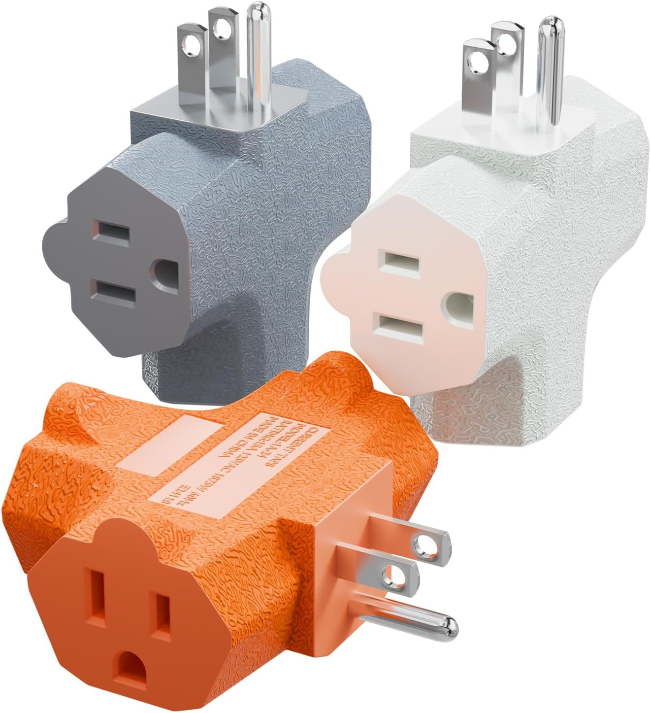 K KASONIC - 3-Outlet Grounding Adapter, [UL Listed] Plug Extender, Heavy-Duty Grounded Power Tap - 3 Pack (Orange)