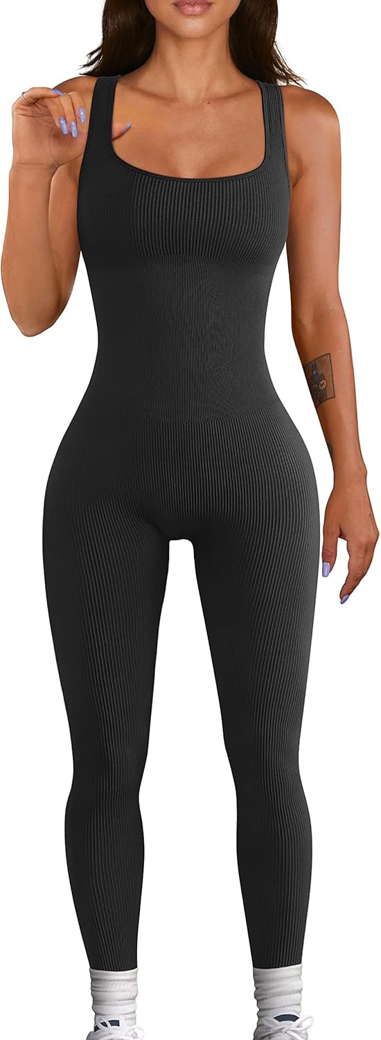 YIOIOIO Women Workout Seamless Jumpsuit Yoga Ribbed Bodycon One Piece Tank Top Leggings Romper