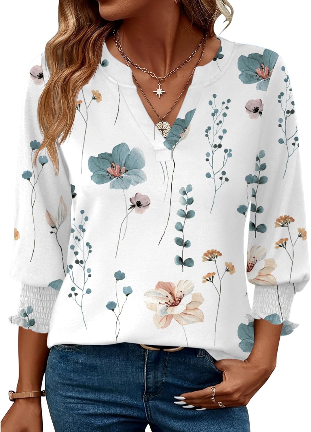 LOMON Women's 2025 Fashion Tops 3/4 Length Sleeve Business Casual Blouses Summer Tees Shirts