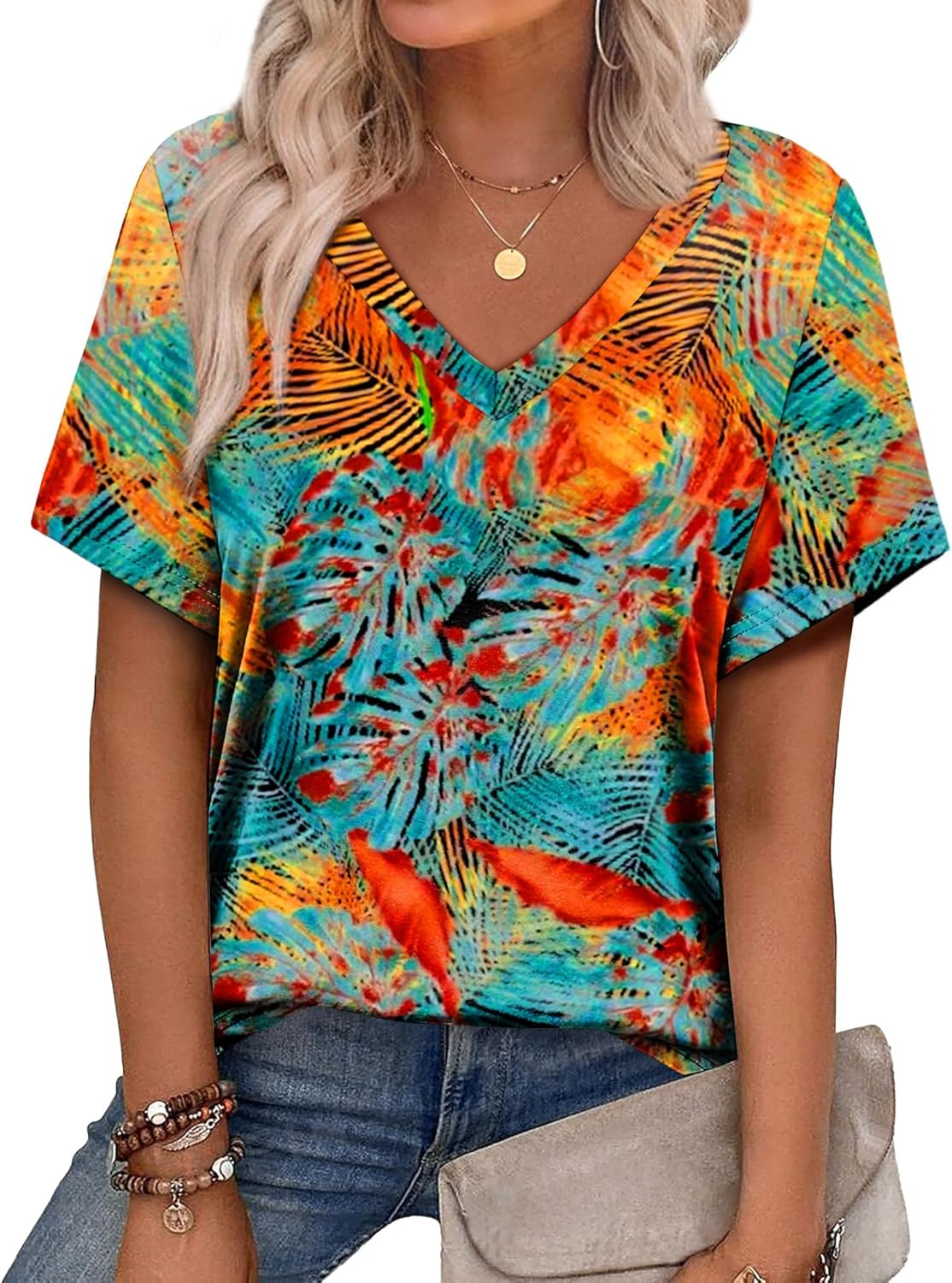 Alaroo Womens Summer Tops 2025 V Neck Short Sleeve Shirts Trendy Dressy Casual Vacation Outfits Printed