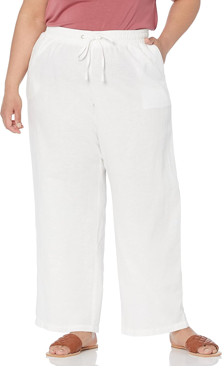 Amazon Essentials Women's Linen Blend Drawstring Relaxed Fit Wide Leg Pant (Available in Plus Size)