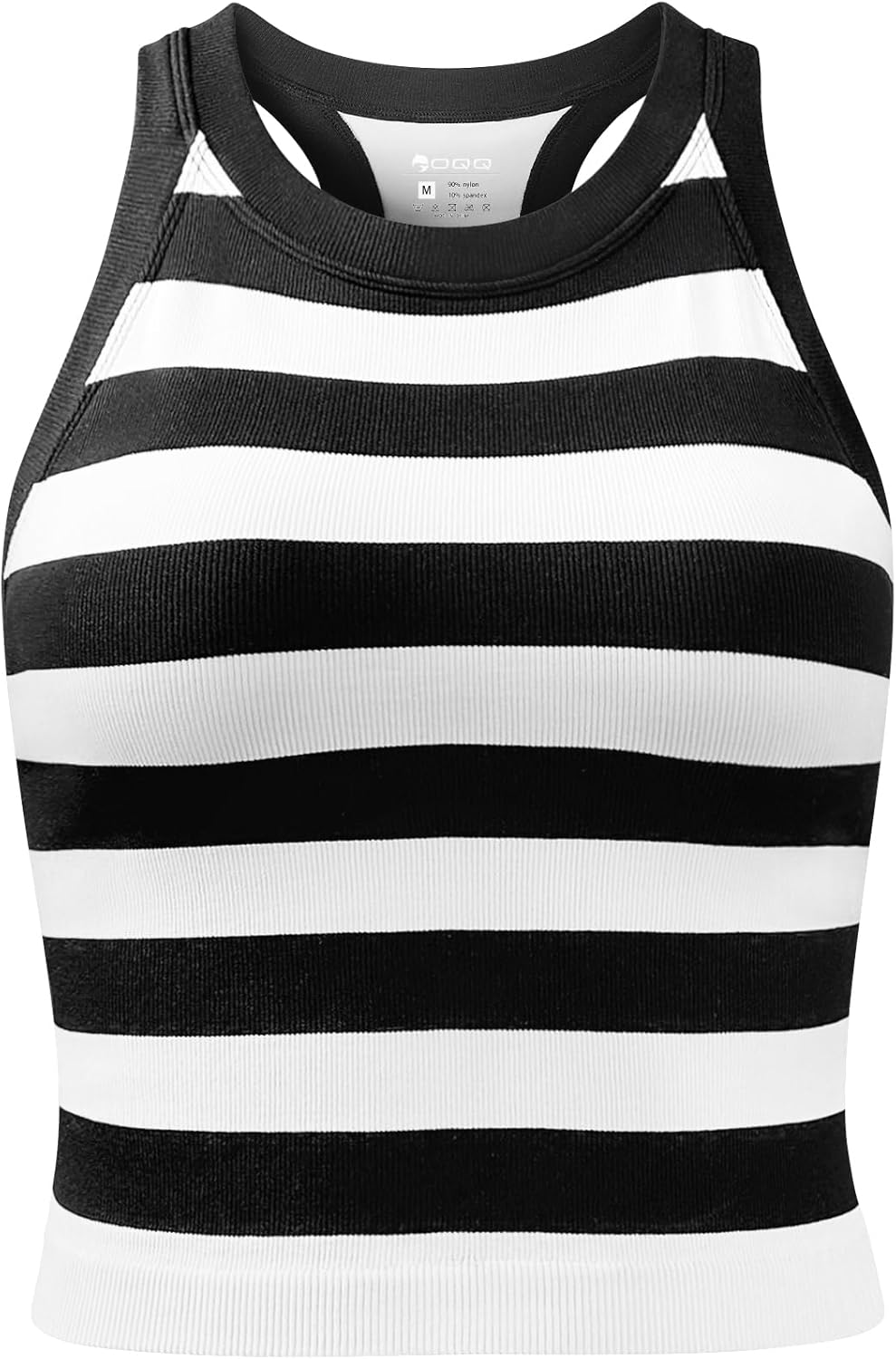 OQQ Womens Cerw Neck Sports Bra Workout Crop Striped Tank Tops Padded with Medium Support