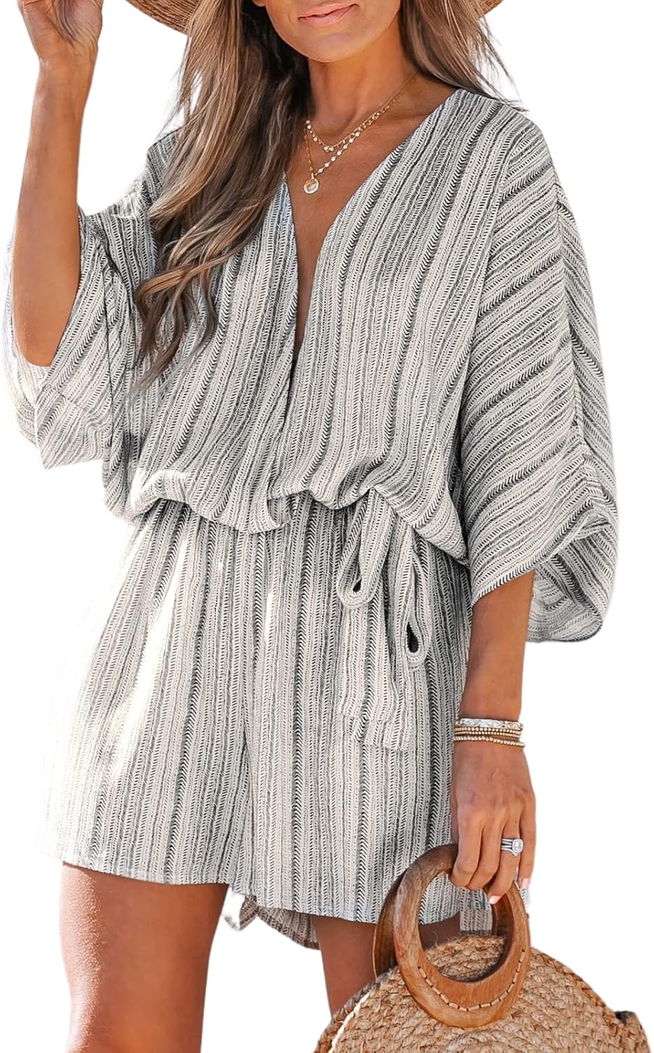 CUPSHE Women's Lace Up Leopard Print Romper Short Sleeves Jumpsuits Wide leg Outfit