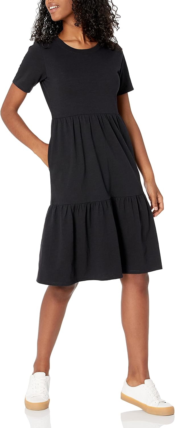 Amazon Essentials Women's Short-Sleeve Crewneck Tiered Dress
