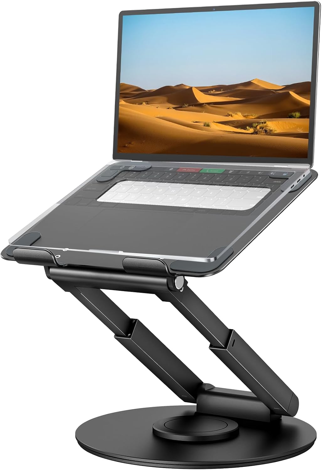 tounee Telescopic Laptop Stand for Desk with 360° Swivel Base, Sit to Stand, Height Adjustable, Portable Riser Holder for ...