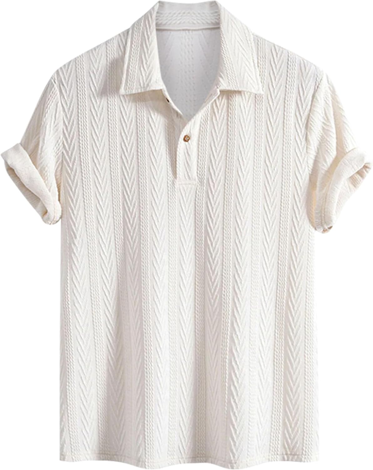 ZAFUL Men's Polo Shirts Textured Short Sleeve Golf Shirt Openwork Casual Cuban Geometric Jacquard T-Shirt