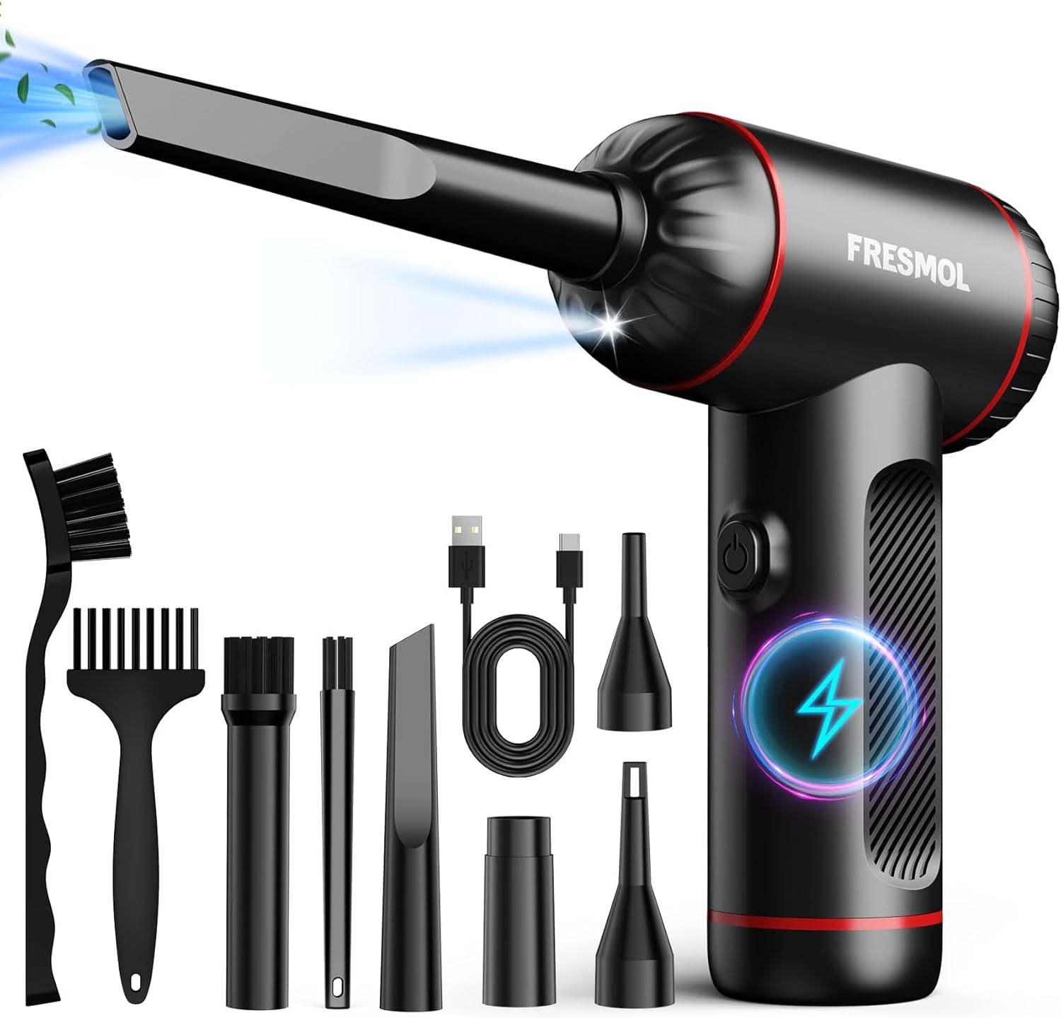 Compressed Air Duster,3 Gear Adjustable 100000RPM Electric Air Duster, Rechargeable Cordless Air Blower with LED Light for...