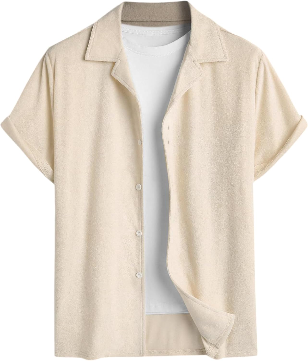 ZAFUL Casual Short Sleeve Button Down Shirts for Men Summer Textured Cuban Lapel Collar Solid Color Lightweight Beach Shirt