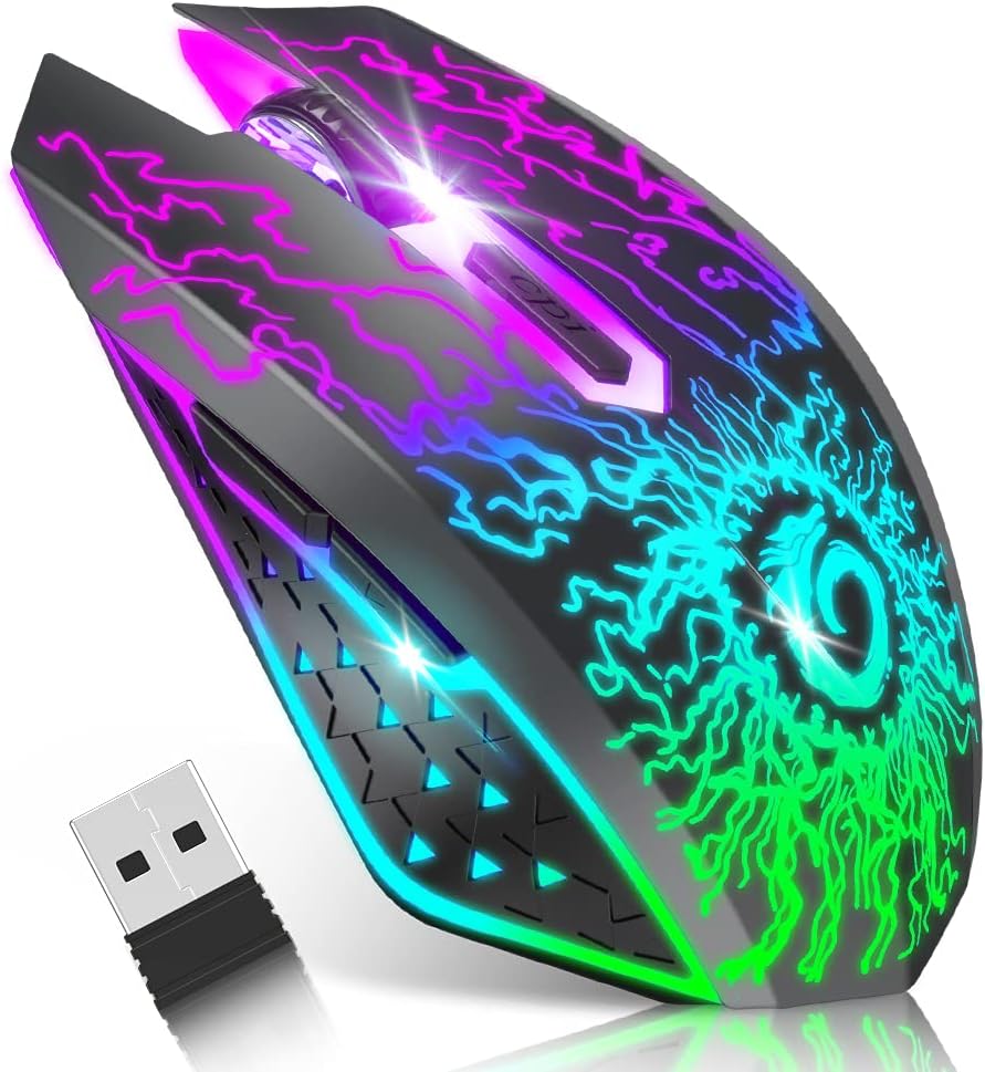 VersionTECH. Wireless Gaming Mouse, Rechargeable Computer Mouse Mice with Colorful LED Lights, Silent Click, 2.4G USB Nano...