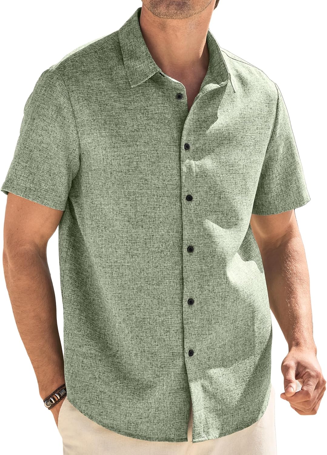 HOTake Men's Casual Linen Shirts Short Sleeve Button Down Summer Beach Vacation Wedding Shirts