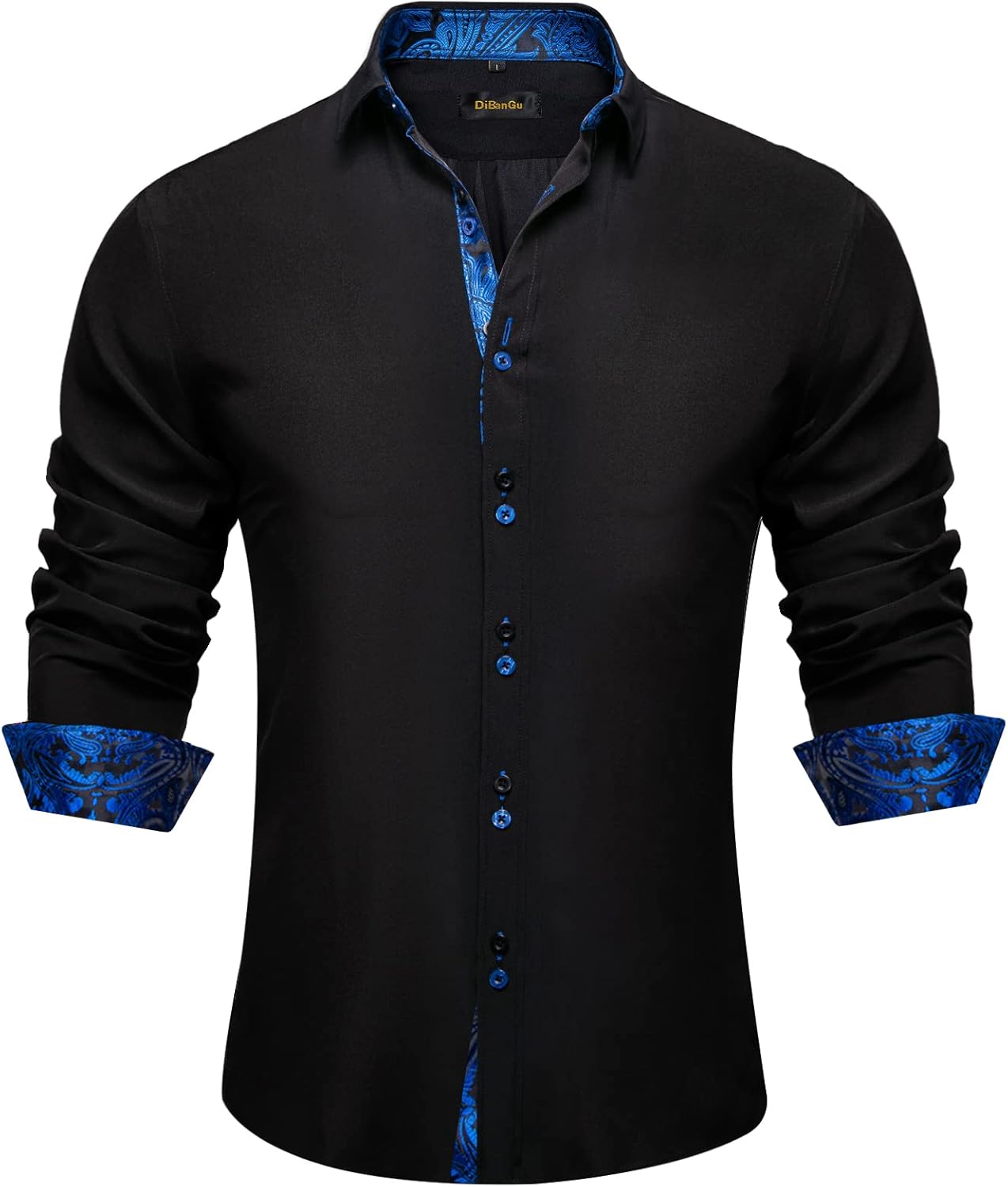 DiBanGu Men's Dress Shirt Long Sleeve Casual Button Down Shirts Regular Fit Inner Contrast Shirt for Business Party