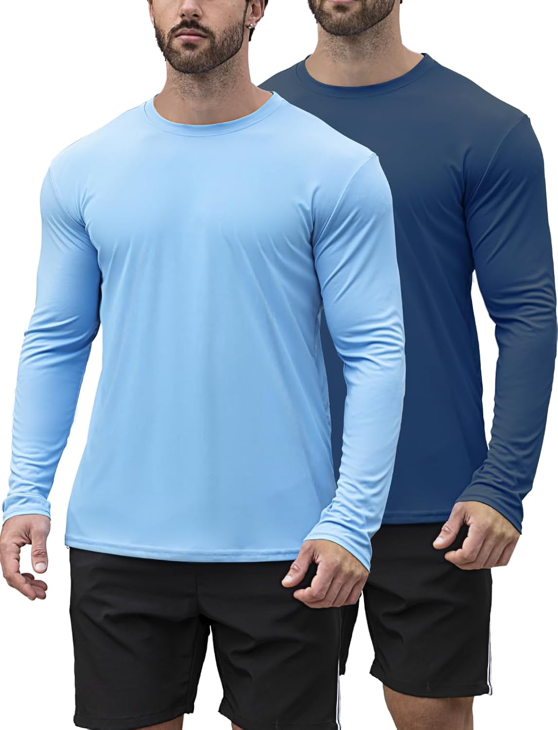 HOPLYNN 2/4 Pack Men's UPF 50+ Rash Guard Quick-Dry Long Sleeves Shirts, Swim Fishing Shirts UV Sun Protection Shirts for Men