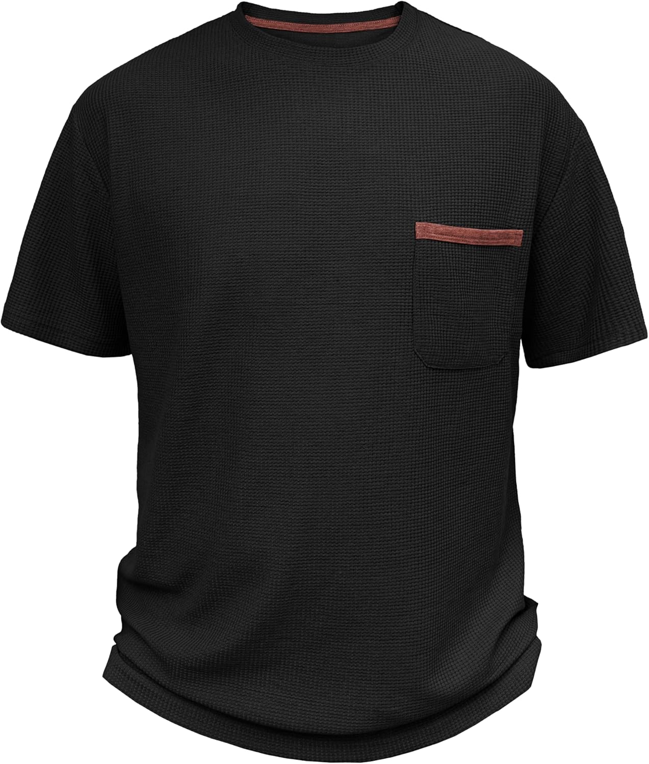NUOKESASI Mens Casual T-Shirt Short Sleeve Crew Neck Soft Tee Shirts Summer Beach Waffle Textured Tops with Pocket