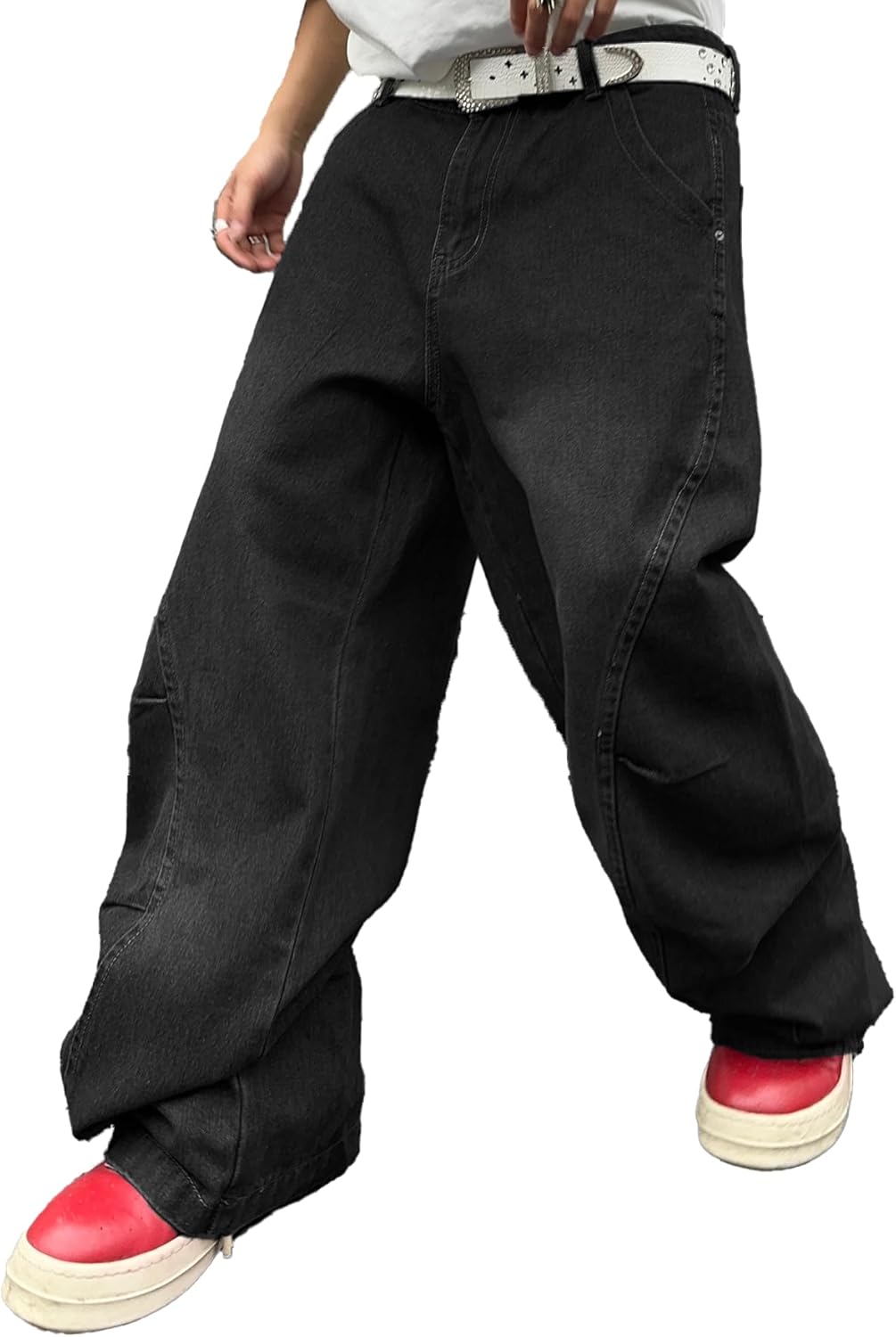 DFGIGT Men's Irregular Sutures Y2k Hip Hop Baggy Jeans Wide Leg Denim Pants Casual Loose Fit Trousers Streetwear