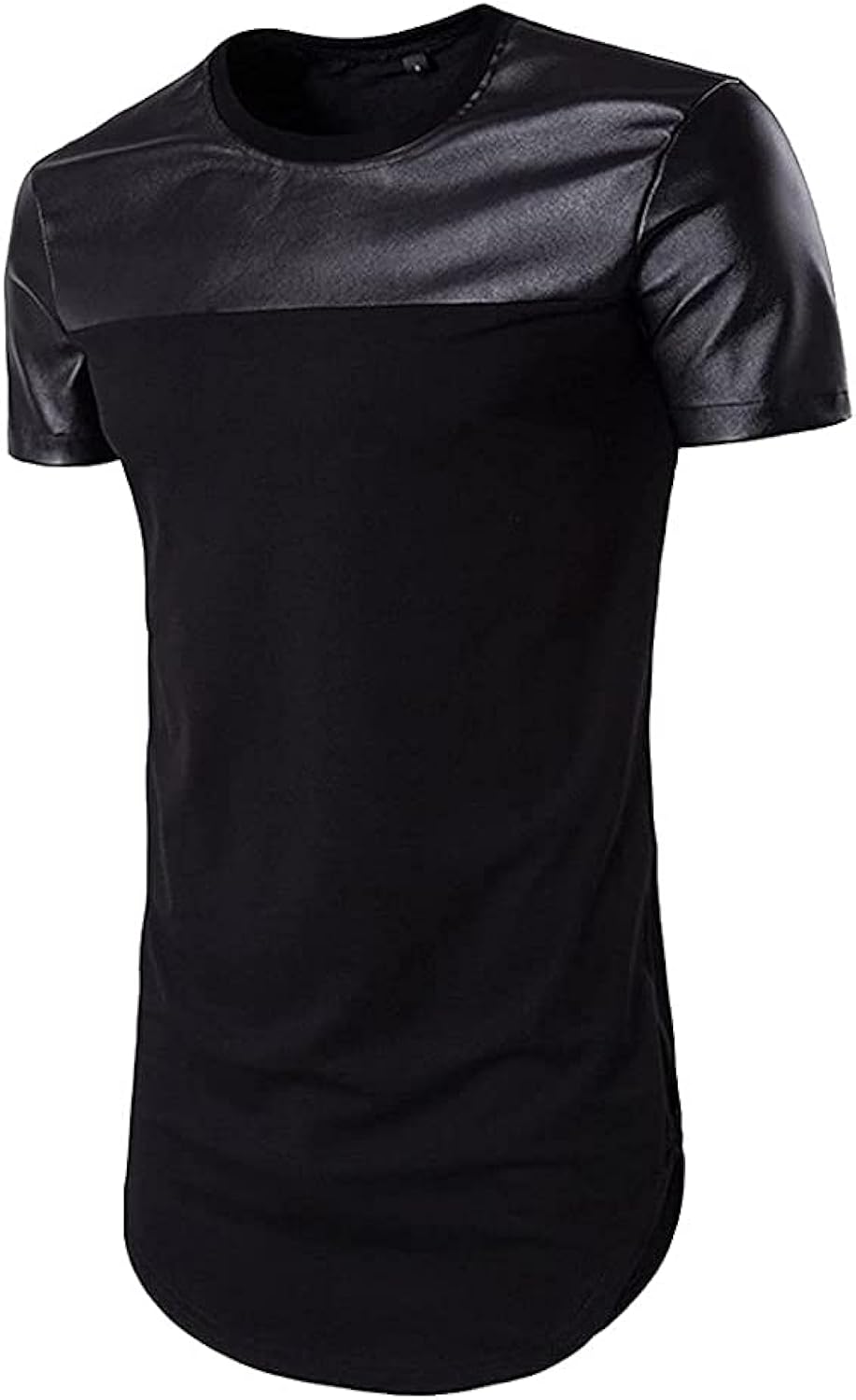 COTTORY Men's Spell Leather Hipster Hip Hop T Shirt