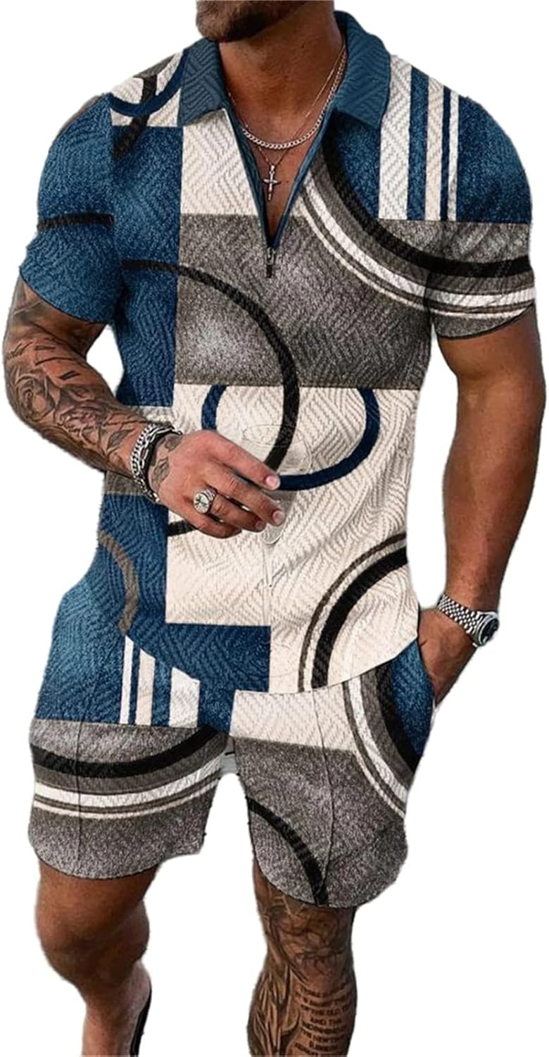 BUNDMAN Men’s short sets outfits 2 piece Summer Tracksuit Short Sleeve Polo men's shirt and short sets summer outfits for men