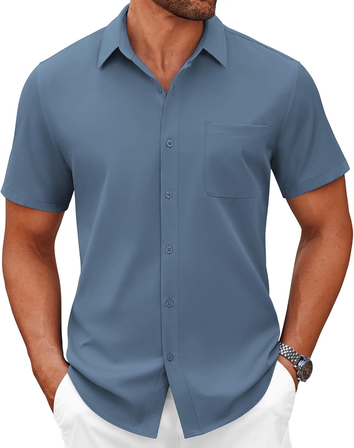 COOFANDY Mens Short Sleeve Button Down Shirts Casual Dress Shirts for Men Summer Untucked Shirts with Pocket