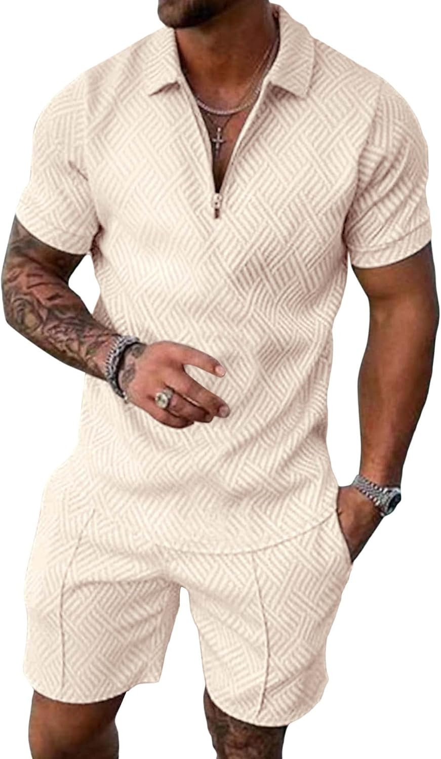 Beotyshow Mens Polo Shirt and Shorts Sets Outfits 2 Piece Fashion Summer Tracksuits Casual Short Sleeve Set