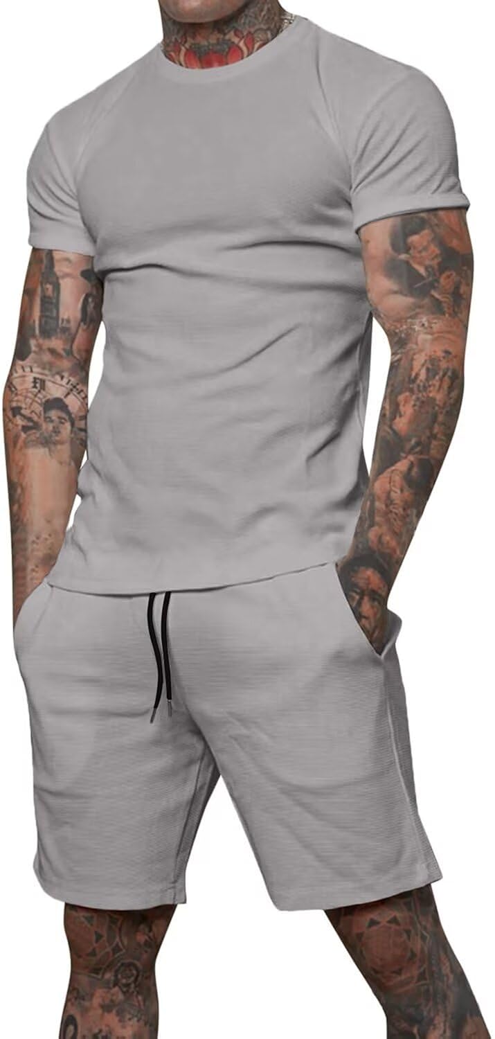 Uni Clau Mens Short Sets 2 Piece Outfits Fashion Summer Tracksuits Casual Shirt and Shorts Set