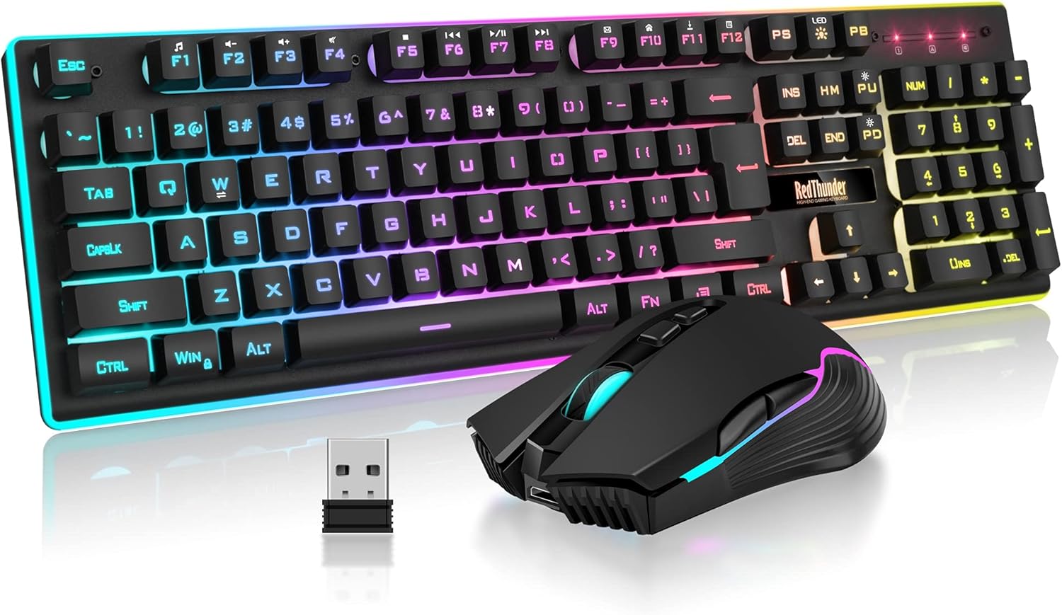 RedThunder K10 Wireless Gaming Keyboard and Mouse Combo, LED Backlit Rechargeable 3800mAh Battery, Mechanical Feel Anti-gh...