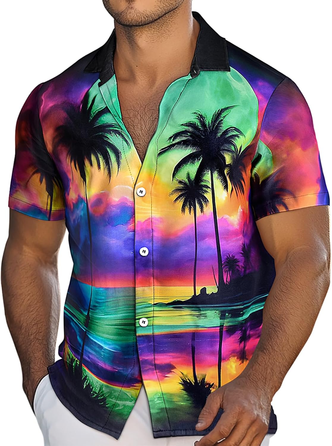 Men's Hawaiian Printed Short Sleeve Shirts Tropical Floral Button Down Aloha Holiday Shirt Vacation Casual Beach Clothings