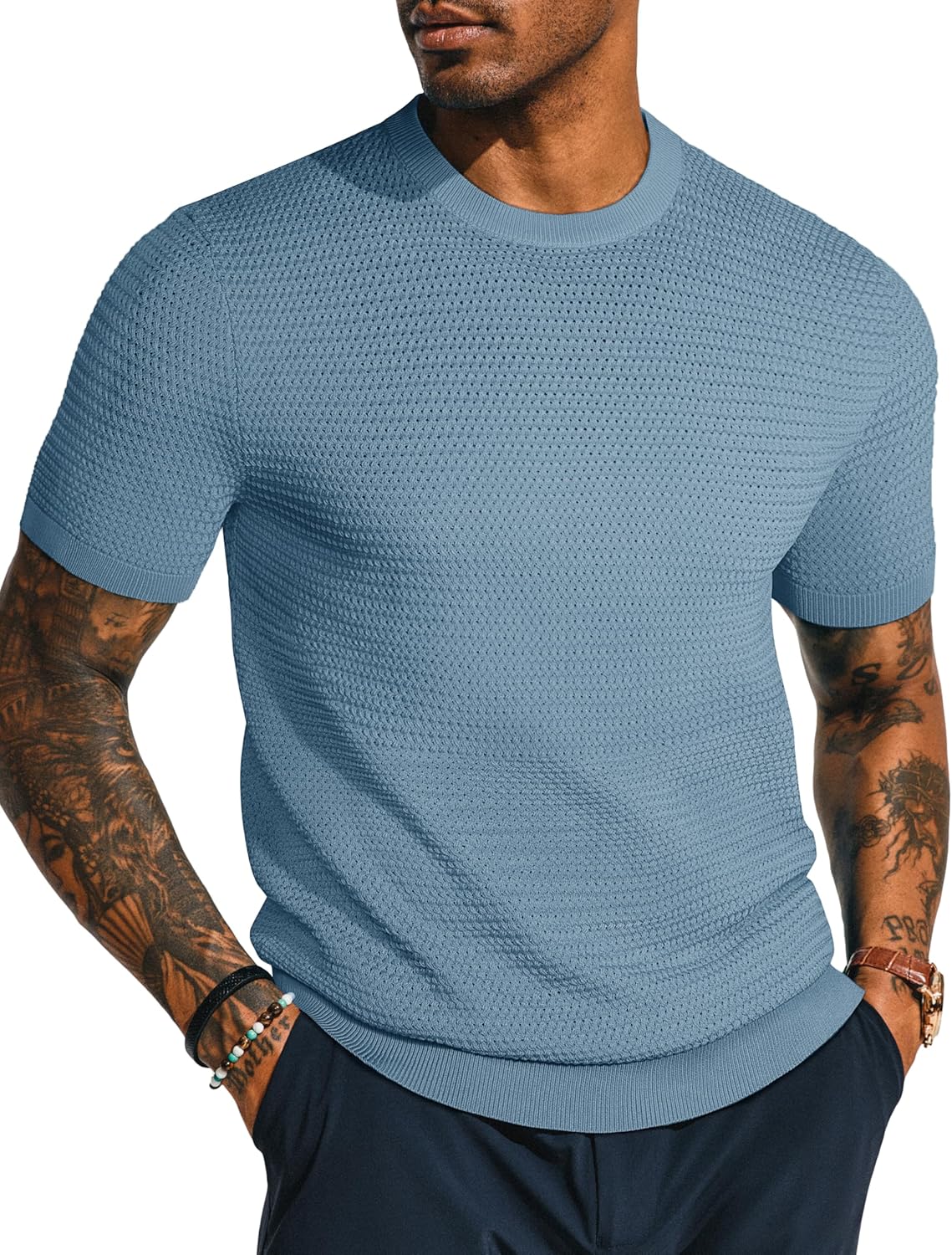 PJ PAUL JONES Men's T-Shirts Short Sleeve Crewneck Knit T-Shirt Casual Lightweight Solid Knitted Tees