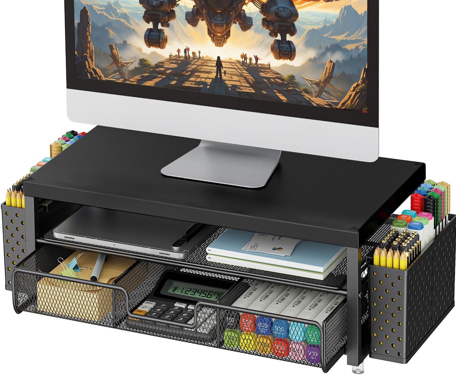 gianotter Monitor Stand Riser, Desk Organizer with Drawer and Pen Holder, 2-Tier Computer Stand, Office Desk Accessories, ...