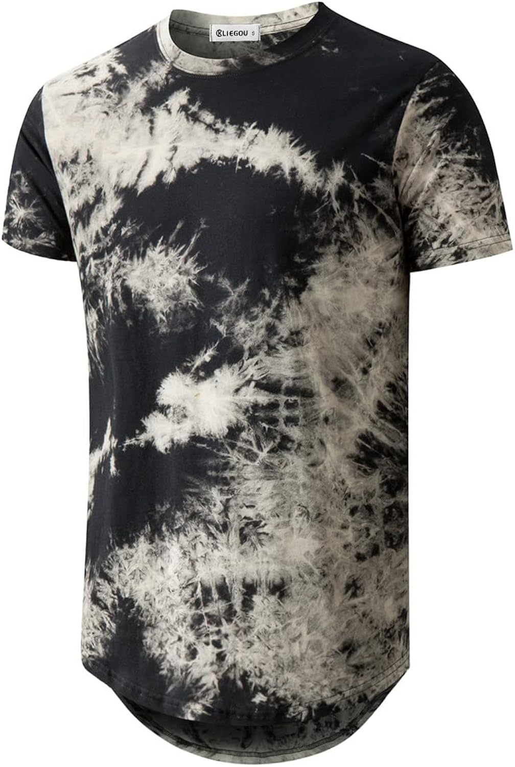 KLIEGOU Mens Hip Hop Tie-Dyed Hipster Curve Hem T Shirt