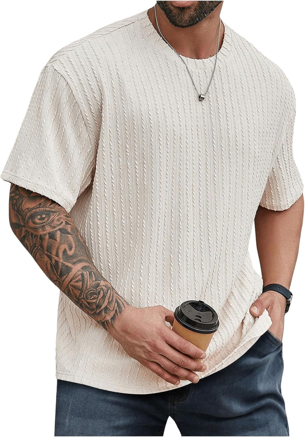 Men's Big and Tall Shirts Textured Knit Tshirt Shirts Casual Summer Tops Trendy
