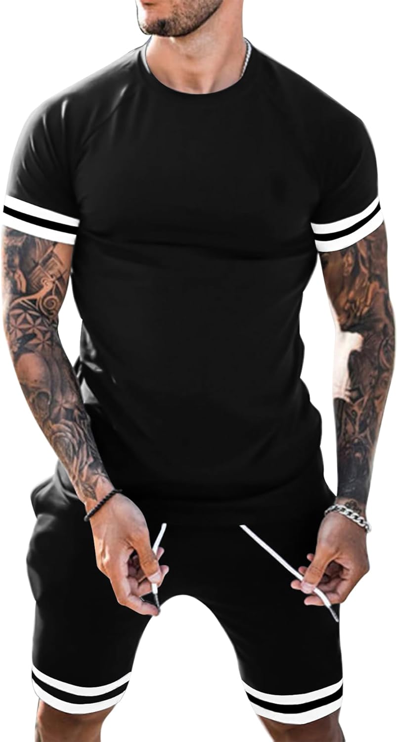 Babioboa Mens Short Sets 2 Piece Outfits Fashion Summer Tracksuit Casual Shirt Shorts Slim Fit Athletic Sports Sweatsuit