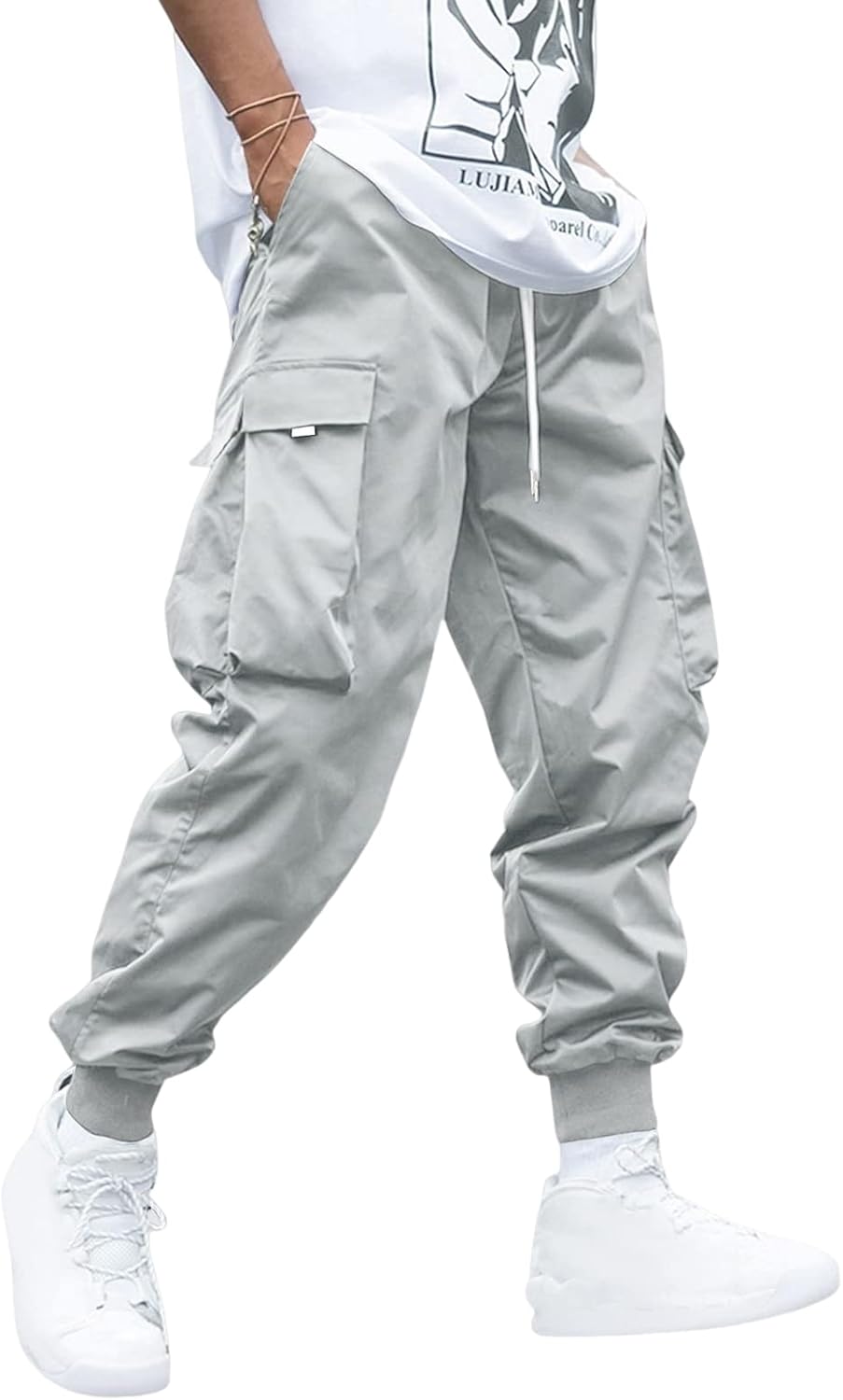 ZAFUL Men's Streetwear Cargo Pants with Flap Pockets & Drawstring Elastic Waist - Casual & Techwear Joggers