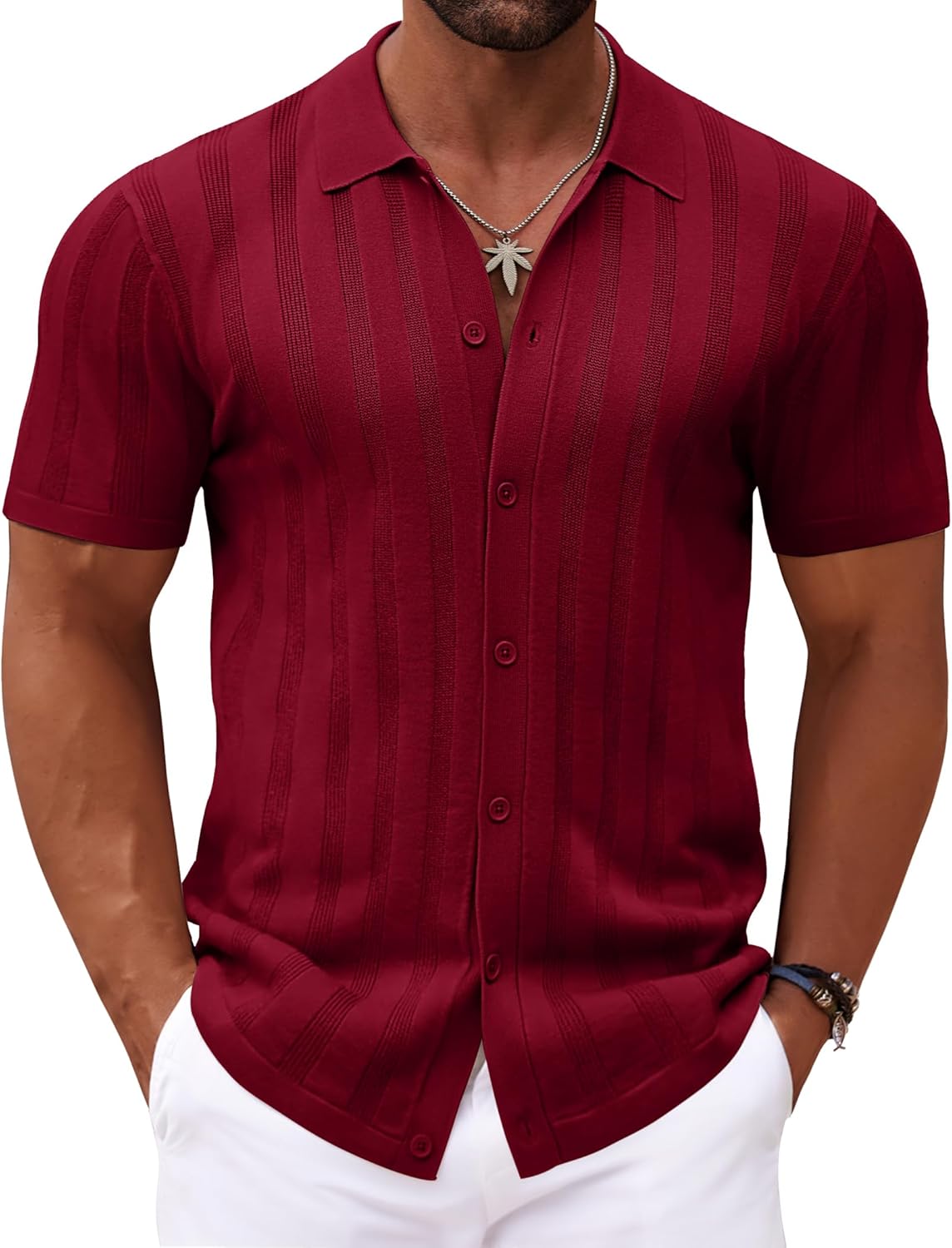 COOFANDY Men's Knit Polo Shirt Vintage Button Down Shirt Short Sleeve Hawaiian Shirt 2025 Summer Fashion Beach Shirts