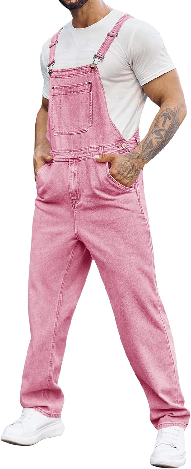 Runcati Men's Denim Bib Overall Jean Romper Trousers Adjustable Strap Workwear Slim Fit Jumpsuit