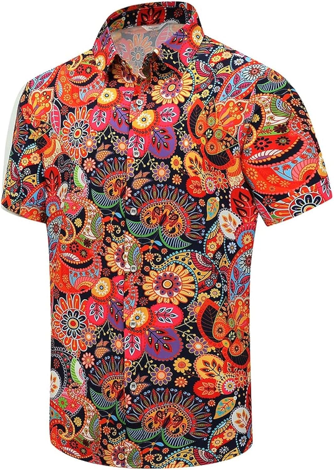 SheLucki Hawaiian Shirt for Men, Unisex Summer Beach Casual Short Sleeve Button Down Shirts, Printed Palmshadow Clothing