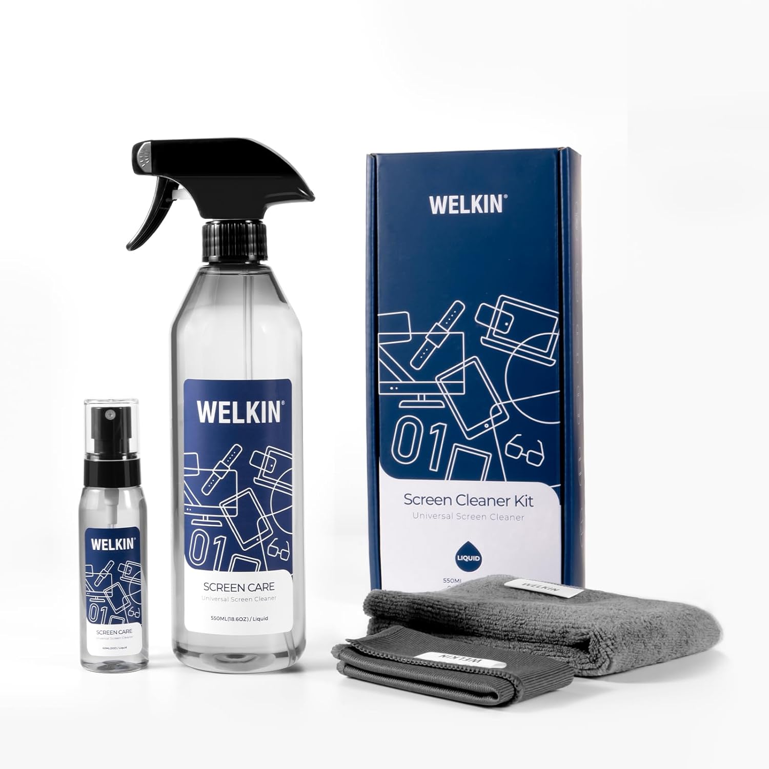 WELKIN Screen Cleaner Spray Kit - Cleaning Mist for TV, Laptop, Computer, Phone Touchscreen - 2 Sprayers，1 Microfiber Clot...