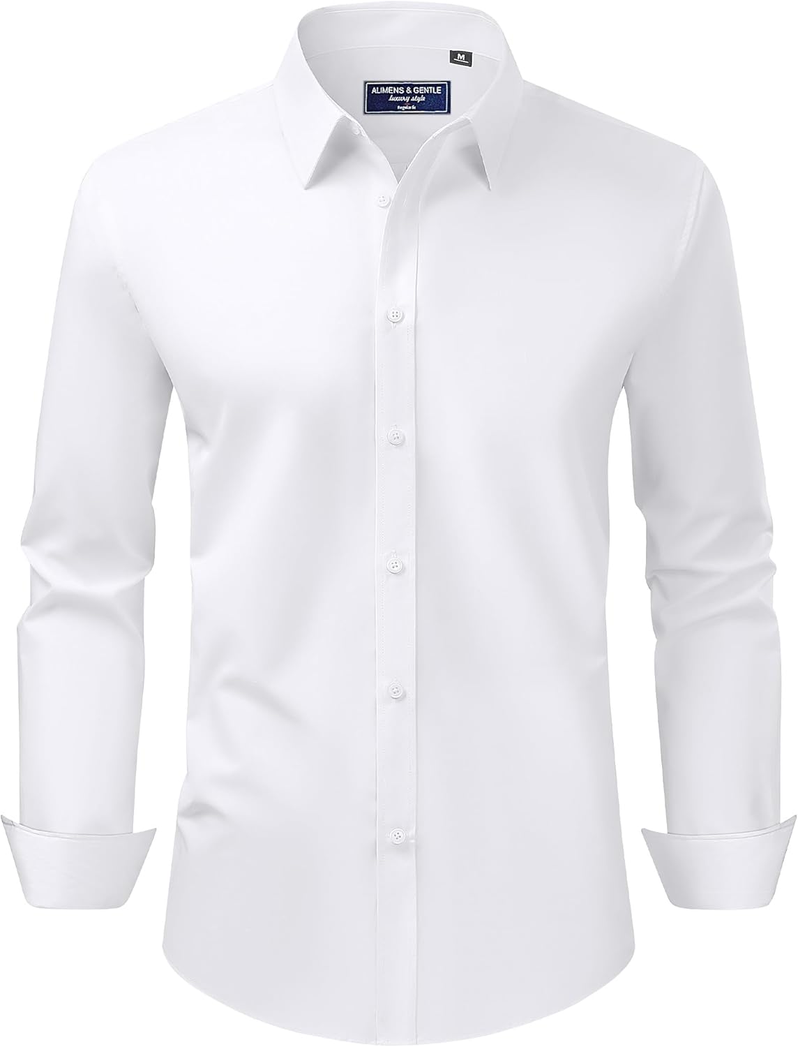 Alimens & Gentle Men's Dress Shirt Regular Fit Stretch Stain Shield Long Sleeve Solid Business Wedding Button Down Shirts