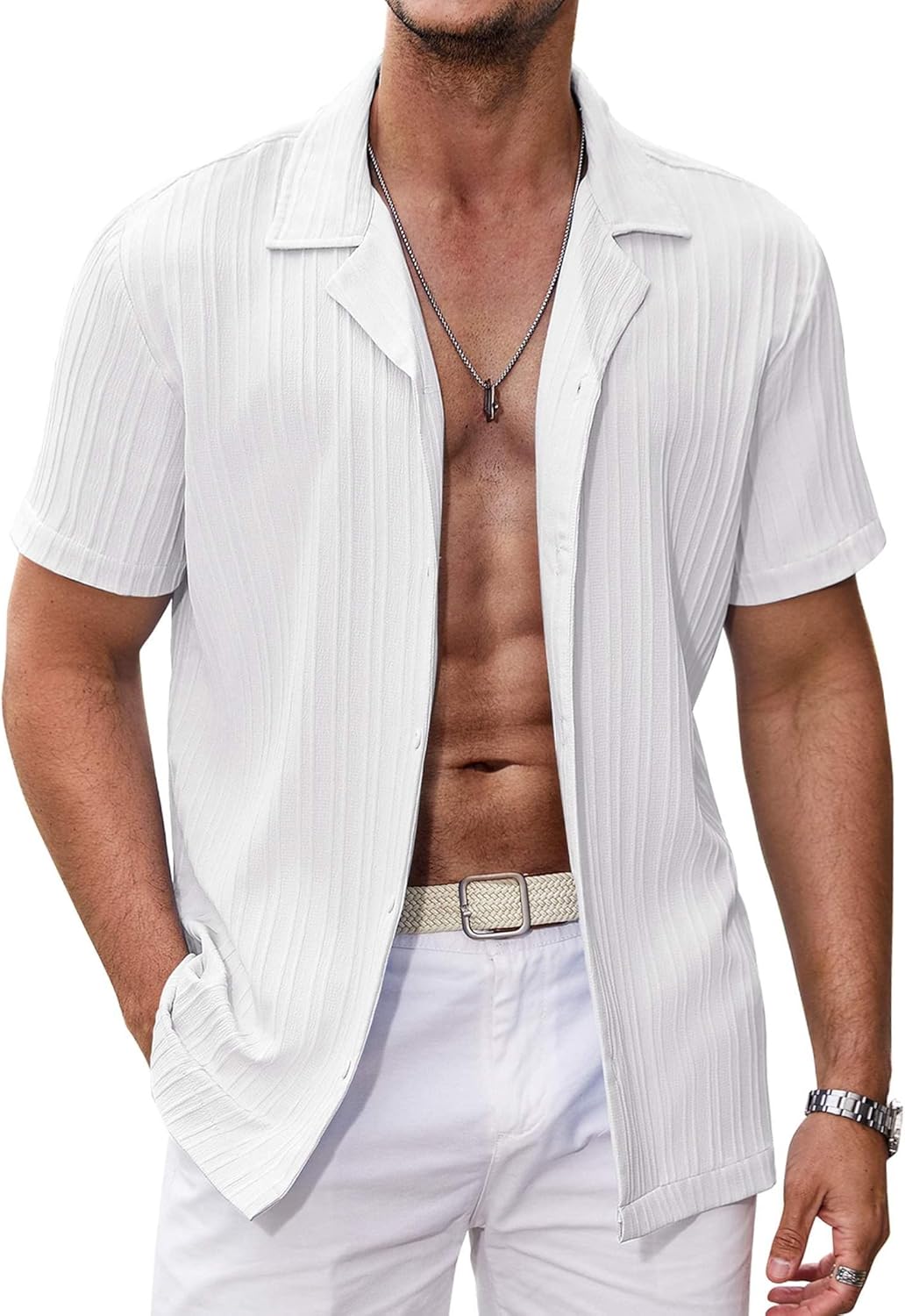 COOFANDY Men's Casual Shirts Short Sleeve Button Down Shirts Fashion Textured Summer Beach Shirt