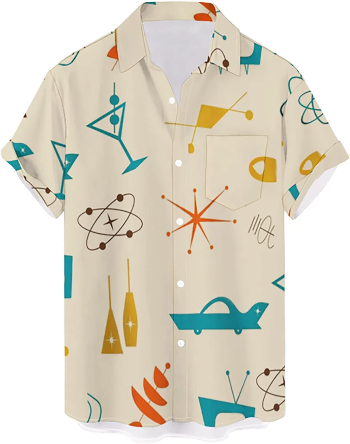 QIVICIMA Men's Retro Bowling Shirts 50s Rockabilly Style Button Down Shirts Vintage Style Camp Shirt