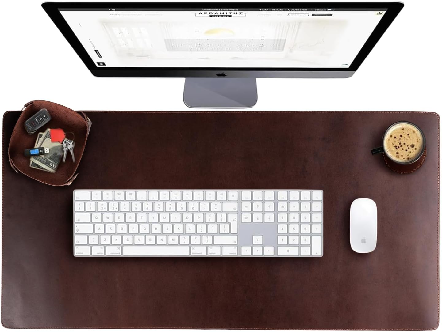 Leather Desk Pad (Real) Leather Desk Mat Set (31x15) Large Desk Cover Desk Blotter Desk Protector Computer Mat for Keyboar...