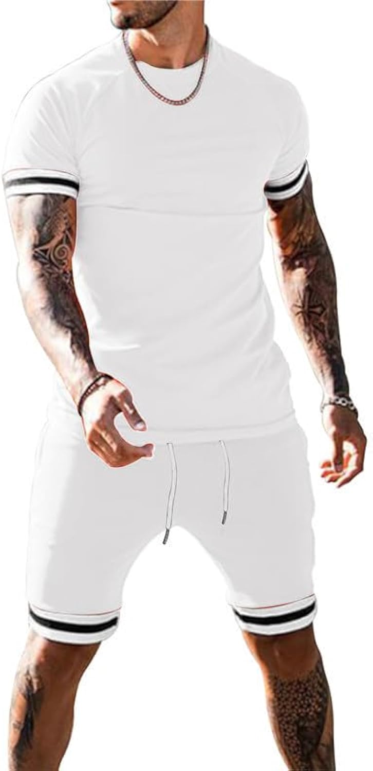 congluoki Mens Short Sets 2 Piece Outfits Fashion Short Sleeve Summer Tracksuits Casual Set with Pockets