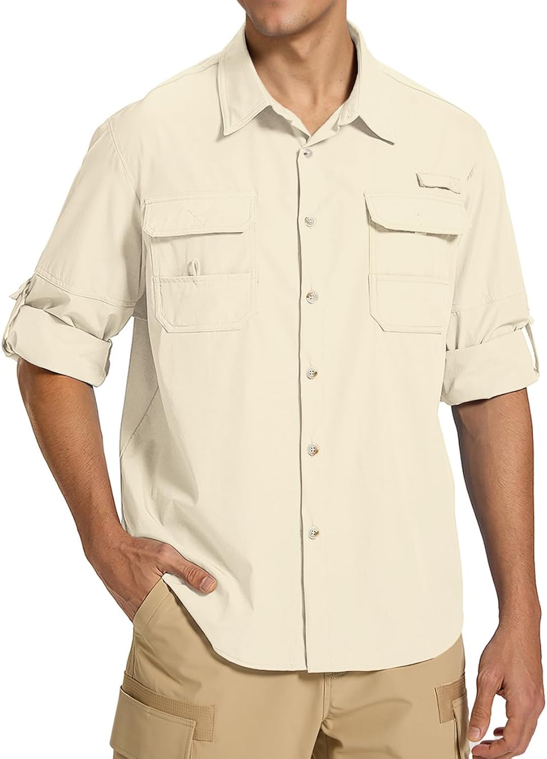 GIFTIME Fishing Shirts for Men Long Sleeve Sun Protection Outdoor Safari Shirt Men Clothes, Quick Dry Mens Fishing Shirts