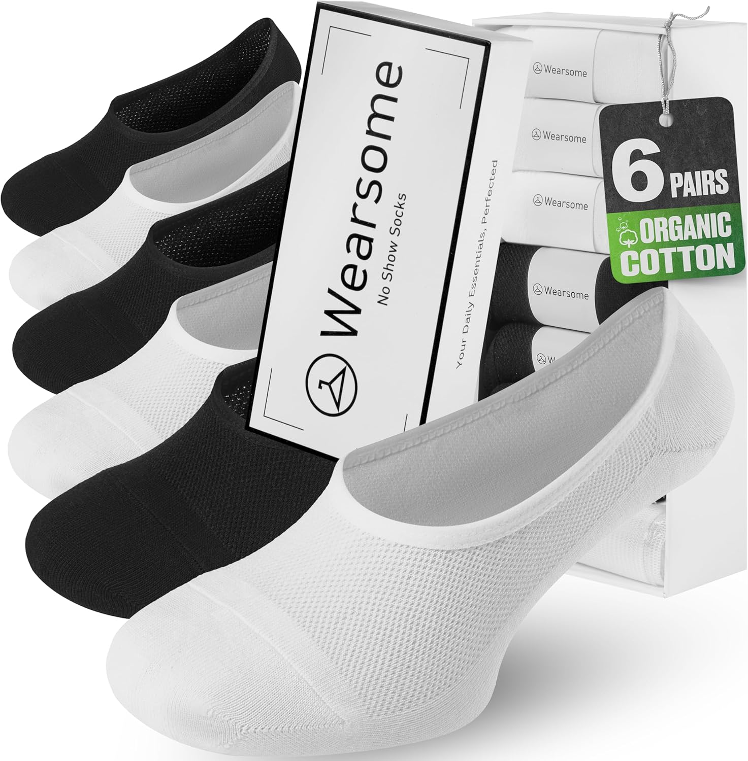 WEARSOME No Show Socks Men & Women - Non Slip Short Socks Low Cut Ankle No See Invisible in Loafer Sneaker Boat, 6 Pack