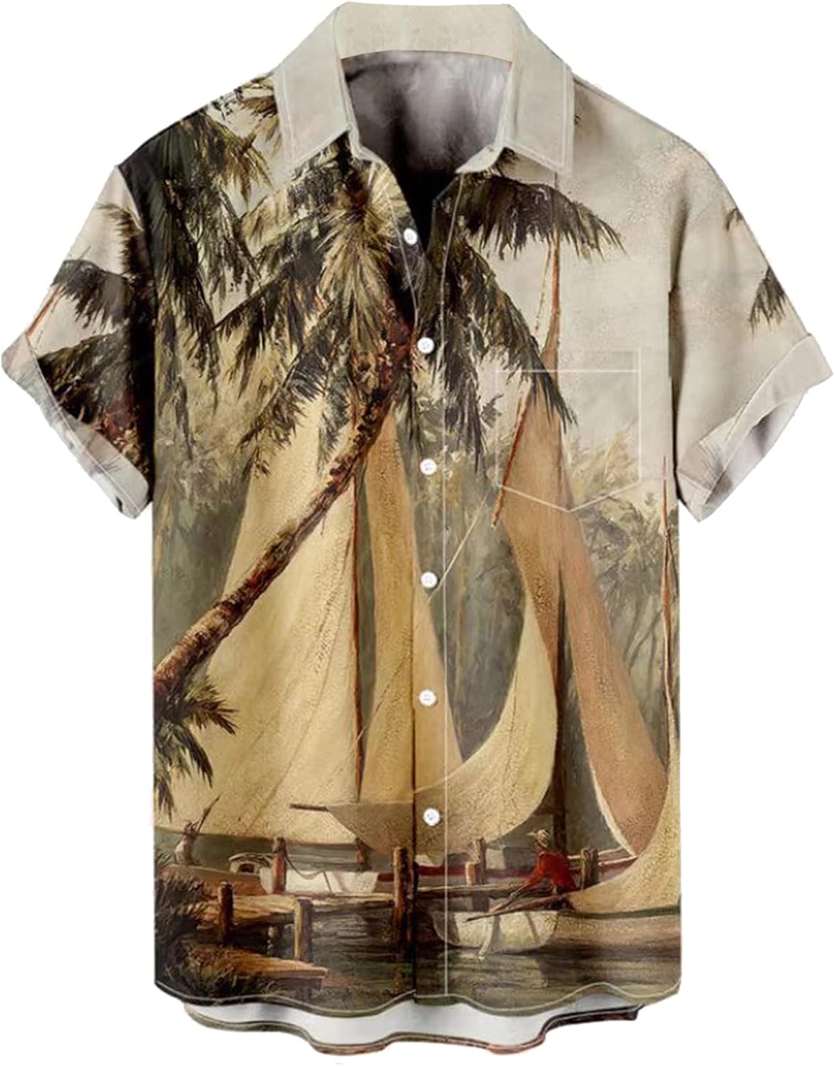 WRITKC Tropical Shirts Button Down Holiday Casual Hawaiian Short Sleeve Men Loose Beach Shirts