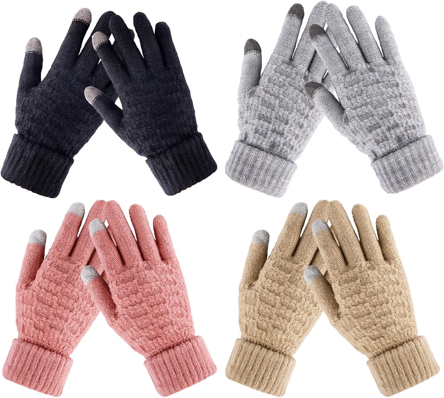 Winter Gloves for Women - 4 Pairs Touchscreen Gloves for Women Cold Weather, Fashion Knit Mittens Warm Winter Gloves